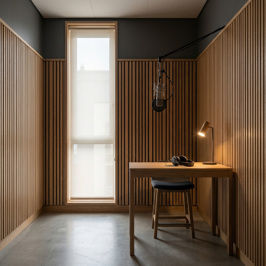 Concept render of a podcast recording studio